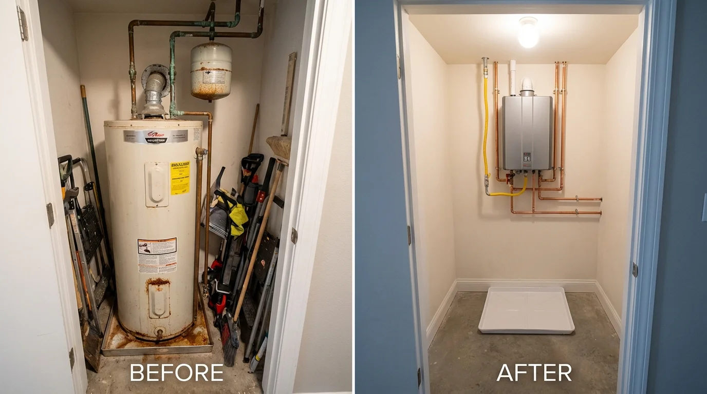 Tank water heater versus wall-mounted tankless unit comparison for Granger, TX homeowners