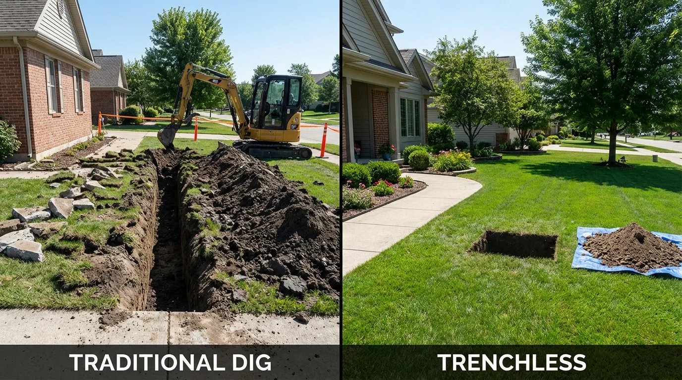 Trenchless sewer repair with minimal yard damage versus traditional excavation in Granger, TX